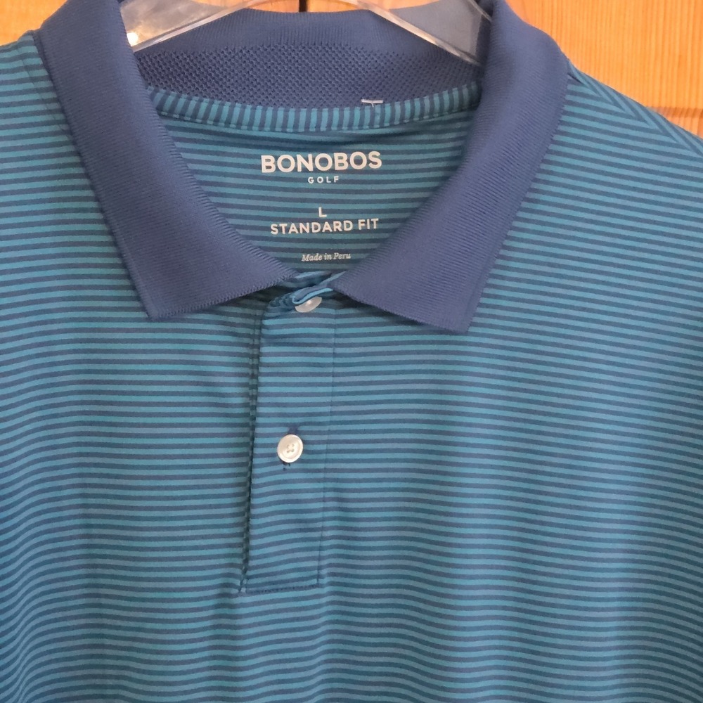Bonobos Golf Polo Mens L Short Sleeve Shirt L Blue‎ Striped